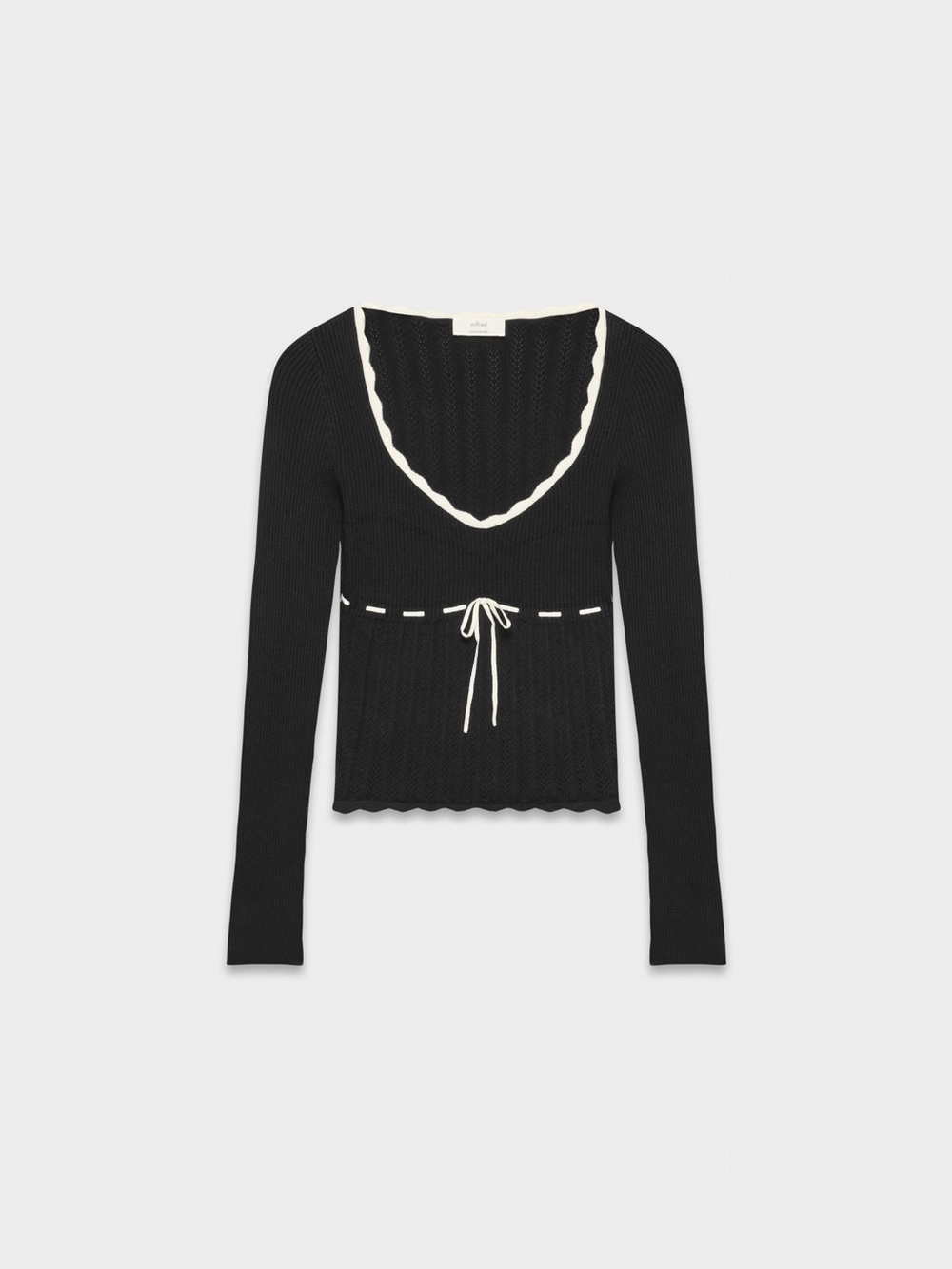 Wilfred Soloist Black & White Bow Waist Knit Top NWT S